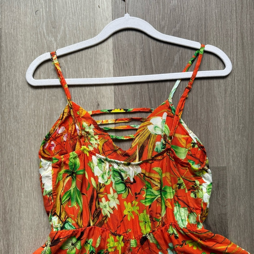 Yurari Tropical Floral Orange Women's Romper Size L Beach Resortwear Summer - Picture 10 of 11